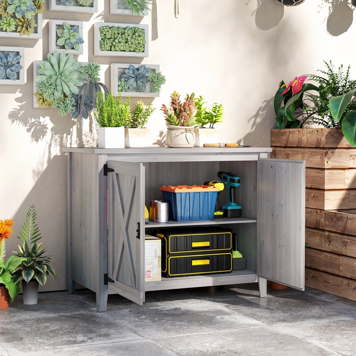Outsunny Garden Шафа з дерева, Садовий сарай стійкий до погодних умов 110x60x88.5 см, Садовий сарай з дверима, Складний дах, Полиці, Садова шафа, Садовий сарай Шафа для інструментів Садовий сарай для патіо Задній двір, світло-сірий