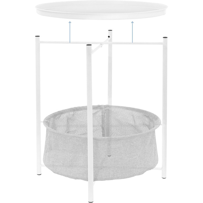 Круглий металевий столик ML-Design Ø46x51 см, білий, з текстильним кошиком та знімною стільницею, сучасний журнальний стіл для вітальні або спальні