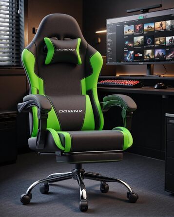 Ігрове крісло Dowinx Ergonomic Gaming Chair з підставкою для ніг, регульованими підлокітниками, навантаження до 150 кг, колір Зелений Pro