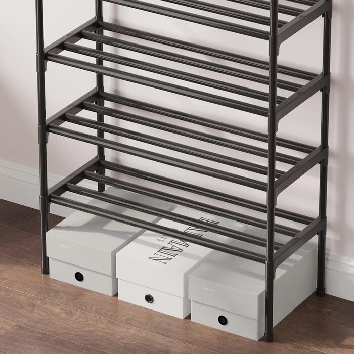AcornFort S-508 10-ярусна металева полиця для взуття, регульована, органайзер для 30 пар, 56x30x170 см, посилена конструкція, срібляста