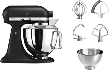 Кухонна машина KitchenAid Artisan: планетарний міксер з чашами з нержавіючої сталі 4.8 л та набором із 5 аксесуарів, чорний чавун