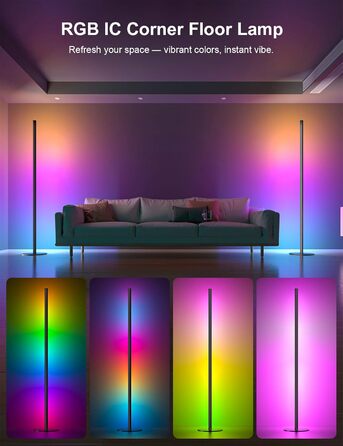 LED торшер для вітальні, білий з пультом ДУ, RGB 16 млн кольорів, синхронізація з музикою, 140 см, кутова лампа для ТВ, спальні, ігрової кімнати