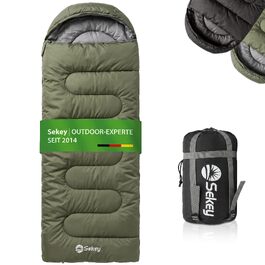 Спальний мішок Sekey 220x80 см, 3-сезонний конверт-ковдра 2-в-1 (10°C до 20°C), з вентиляцією для ніг та антизащемним замком, для кемпінгу та відпочинку на природі, зелений