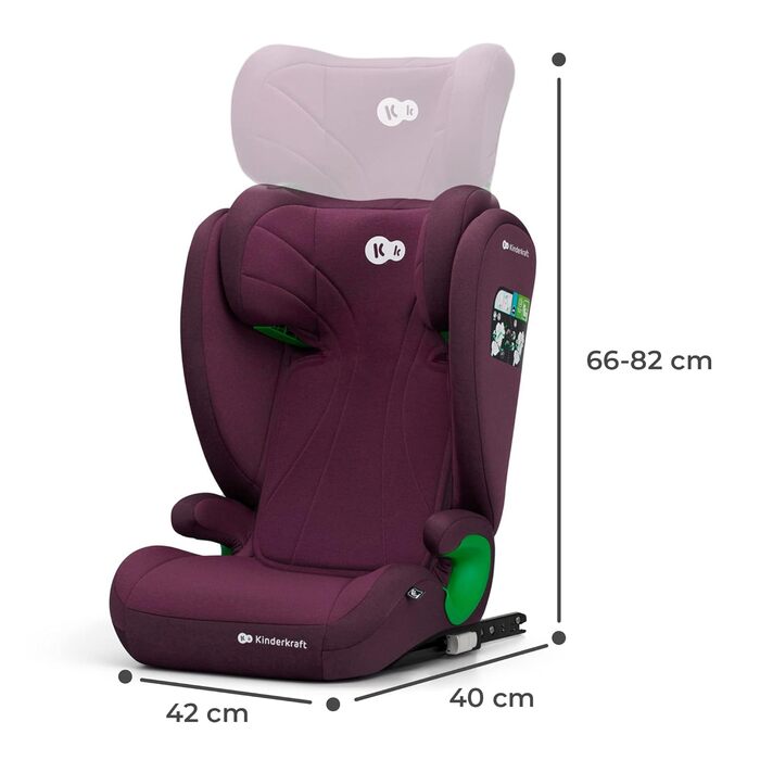 Дитяче автокрісло Kinderkraft JUNIOR FIX2 I-SIZE 15-36 кг, Isofix, група 2/3, 100-150 см, регульована спинка та підголівник, підвищена безпека, бордо