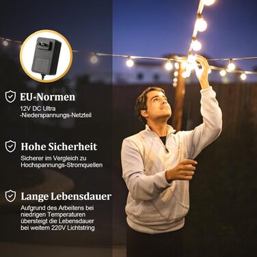 Гірлянда LED вулична 45м, 150 LED, G40, для саду, балкону, тераси, з пультом ДУ, IP44, вологостійка