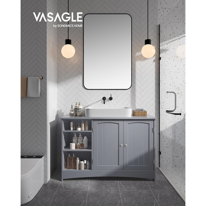 VASAGLE підмивальний шафа для ванної, 30x90x60 см, 2 двері, відкриті полиці, регульовані, голубо-сірий