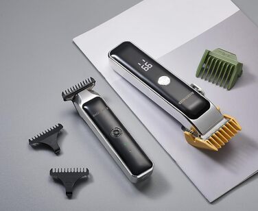 BarberBoss Портативна машинка для стрижки бороди і волосся з керамічним лезом, триммер для чоловіків, точне регулювання, насадки, USB-зарядка, індикатор заряду, QR-2682