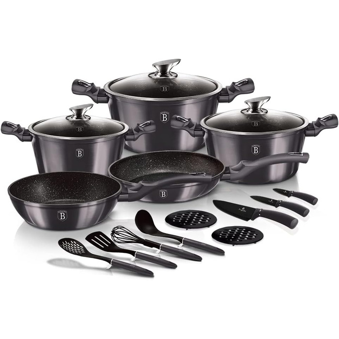 Набір кухонного посуду Berlinger Haus 17 предметів, серія Metallic Line Carbon Pro Edition, металевий