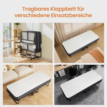 Розкладне ліжко для дорослих 90x200 см з матрацом Memory Foam (13 см), посилений металевий каркас, витримує до 250 кг