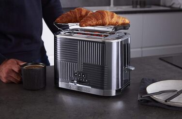 Тостер Russell Hobbs Geo Edelstahl Grau на 2 тости, нержавіюча сталь, 6 режимів, розморожування, підігрів, широкі слоти для хліба
