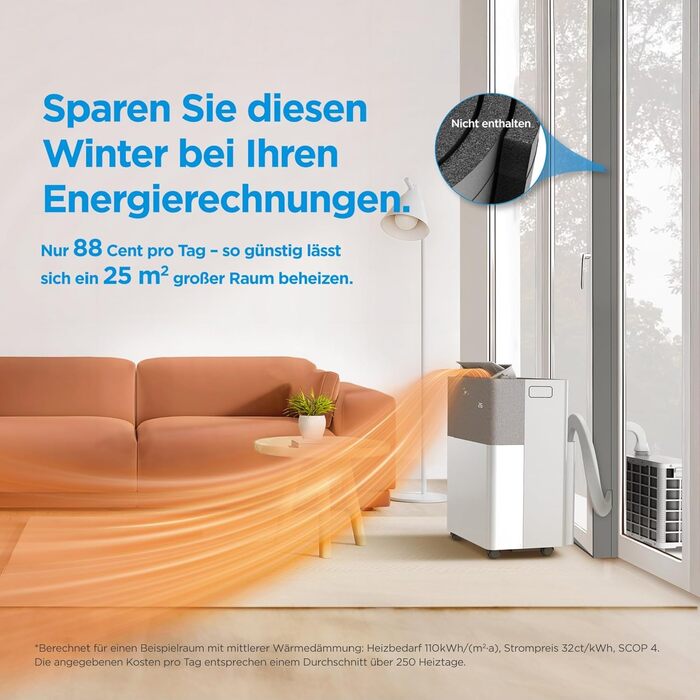 Мобільний кондиціонер Midea PortaSplit-E 12000 BTU (3.5 кВт), охолодження A++/обігрів A+, персиковий, до 42 м² - тихий режим 39 дБ