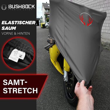 Преміум чохол для мотоцикла в приміщенні BUSHBOCK® — еластичний пилозахисний покривал з дихаючого оксамитового стрейч-тканини, сірий (розмір M-L)
