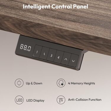 Електричний підйомний стіл SANODESK 200×80 см — Регульований робочий стіл для офісу та дому з подвійним мотором (чорний/коричневий)