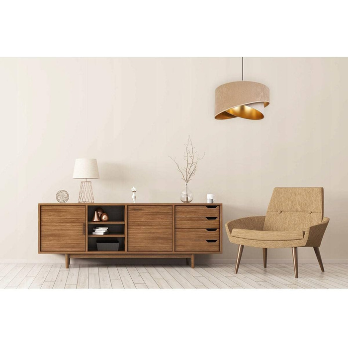 Підвісна люстра Light-Home Milan з металу та велюровим абажуром, індустріальна стельова лампа для вітальні, спальні та їдальні, колір бейж і крем