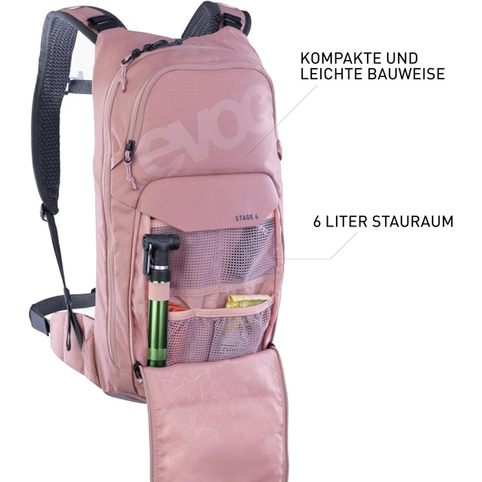 Рюкзак EVOC STAGE 6, 6 л, Dusty Pink, з регульованими лямками BRACE LINK, системою вентиляції AIR FLOW CONTACT, відділенням для інструментів, без гідратора, універсальний розмір