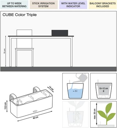 Горщик LECHUZA CUBE Color Triple (колишня BALCONISSIMA) 13680, сірий сланець (2 шт., 40x14x13,5 см)