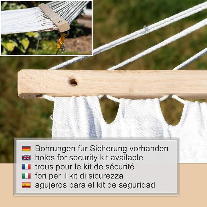 Гамак вуличний Ampel 24 Madagaskar з дерев'яною рамою (евкаліпт), бавовна, 310 см, білий/коричневий