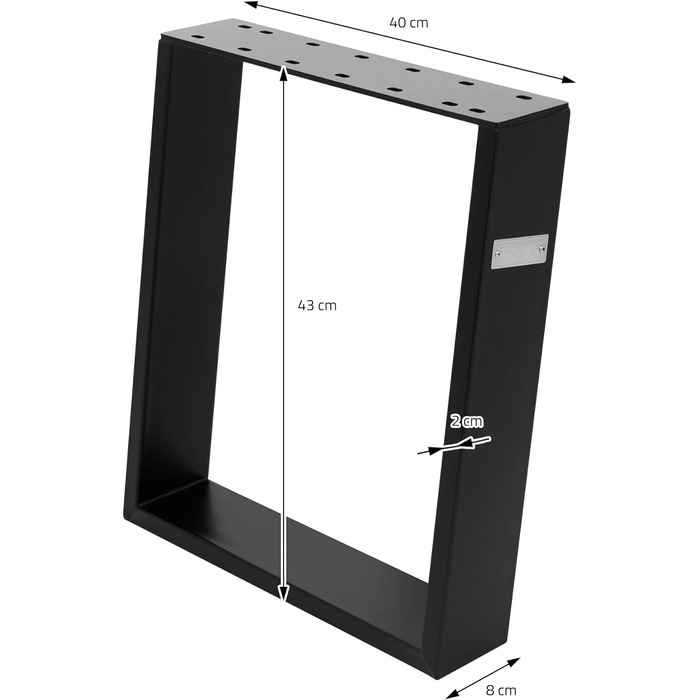 Набір з 2 металевих ніжок для столу ML-Design, 80° нахил, 40x43 см, чорний матовий, стальні підставки для столу та лавки