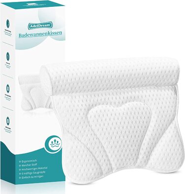 Подушка для ванни AdelDream, люкс, 4D Air Mesh, для шиї, плечей та спини, з 6 потужними присосками, універсальна для всіх ванн, спа-аксесуар