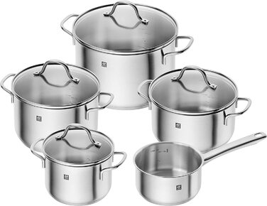 Набір каструль ZWILLING Flow, 5 шт., з кришкою з термостійкого скла, індукційне дно, не має покриття, нержавіюча сталь