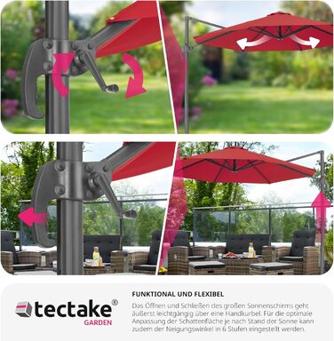 Парасолька-амбрела tectake® 300 см з чохлом, регульована висота, складана, з педаллю та ручкою, UV-захист 50+, для саду, тераси або балкона, бордова