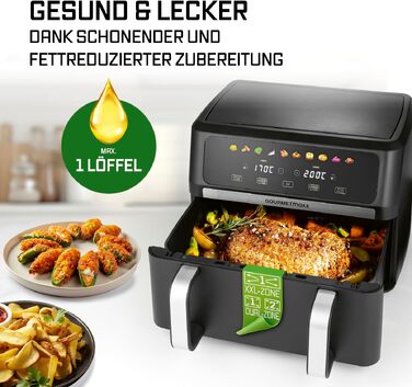 Аерофритюрниця GOURMETmaxx AirGenius 10Л з двома камерами (2x5Л), сенсорним керуванням та 10 програмами приготування, для 8 осіб