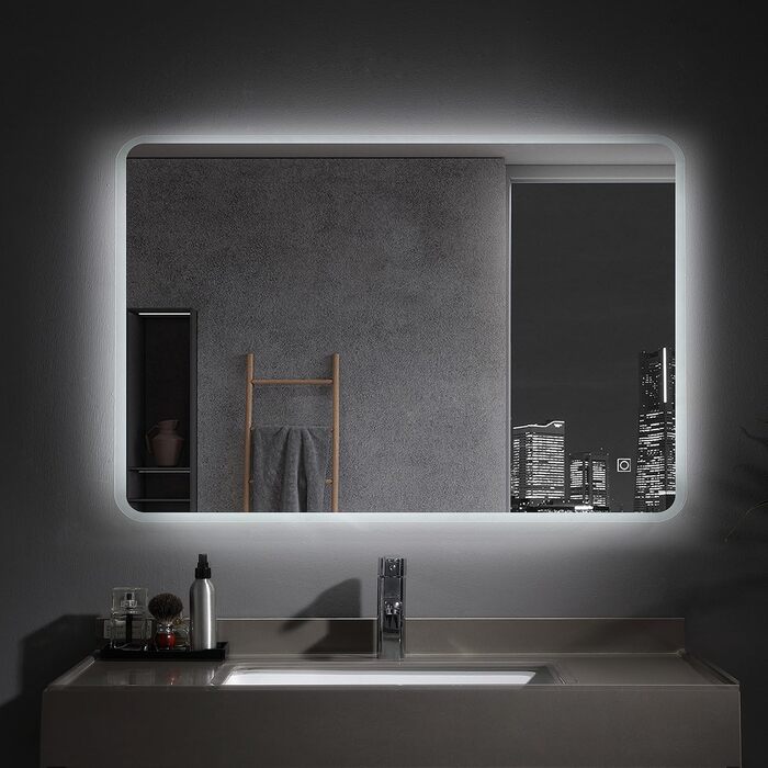 Великий LED-дзеркало для ванної кімнати Badspiegel 120x70 см з підсвічуванням, сенсорне управління, антизапар, регулювання яскравості, для ванної/вітальні, біле світло