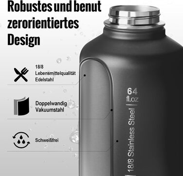 Термос-фляга OneTigris 1.9л (64oz) з чохлом, чорна: спортивна, для велосипеда, кемпінгу, йоги, полювання, риболовлі