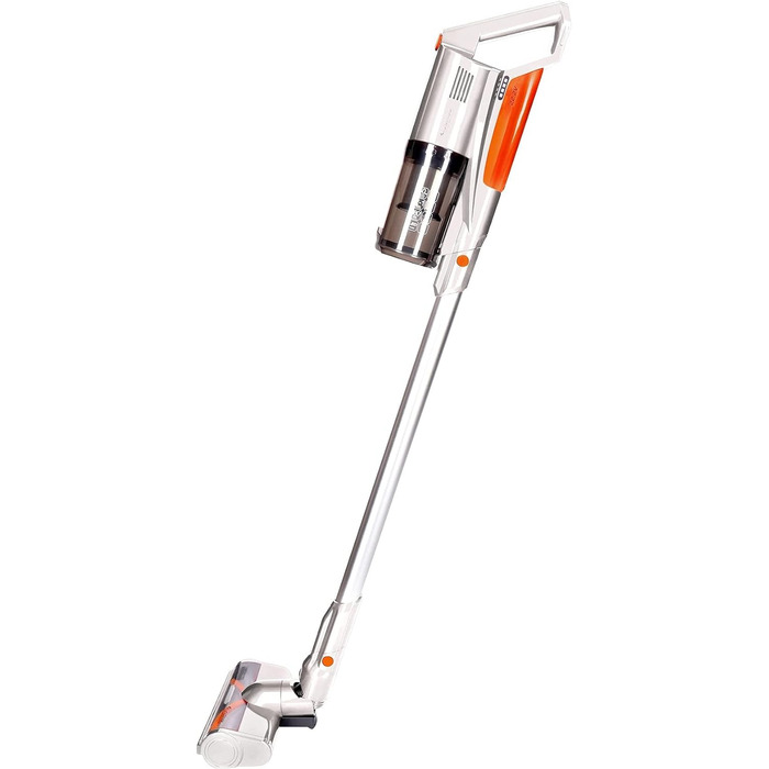 Пилосос TurboTronic акумуляторний 11000PA, 22V, бездротовий, ручний, до 40 хв, LED електрощітка, ультралегкий для твердих підлог і килимів, для шерсті тварин, стрижневий, сріблясто-оранжевий