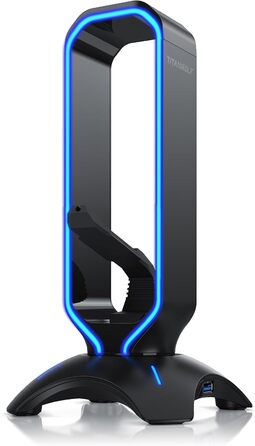 Підставка для ігрових навушників Titanwolf з LED підсвіткою, USB-хабом 2x USB 3.2 Gen1, мишебанджі, 6 RGB кольорів, зміна підсвітки
