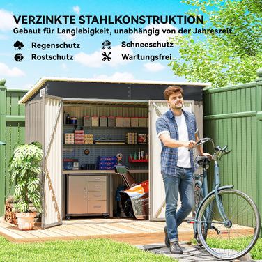 Металевий сарай Metall Gerätehaus 2,68 м², з замком, з 3 дверима, вентиляція, похилий дах, з рукавичками
