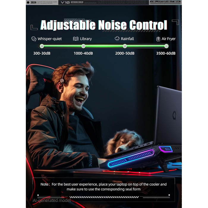 Ігровий охолоджувач для ноутбука llano V10 RGB Cooling Pad, підставка з вентиляторами, чорний