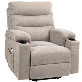 HOMCOM Recliner Електричний телевізор Реклайнер з допоміжним засобом для сидіння та стоянки, вібраційний масаж, функція відкидання, масажне крісло з підніжкою, 2 двигуни, поперекове тепло, таймер, бічна кишеня, тримач для чашки світло-коричневий