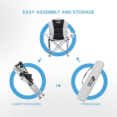 Get Fit Преміум туристичний складаний стілець для дорослих, товсте м'яке сидіння, з кишенею для журналів, підсклянником і сумкою-чохлом, комплект 2 шт, сірий
