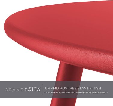 Стіл Grand Patio круглий кавовий для саду, легкий та міцний, невеликий столик для вітальні, спальні, офісу, червоний 45x45 см, для вулиці та дому
