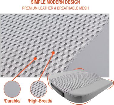 Автомобільна подушка Lofty Aim з піни Memory Foam для водія: підтримка спини, зняття болю при ішіасі, для автокрісла, офісного крісла, візка (сіра, PU-шкіра, 4D Mesh)