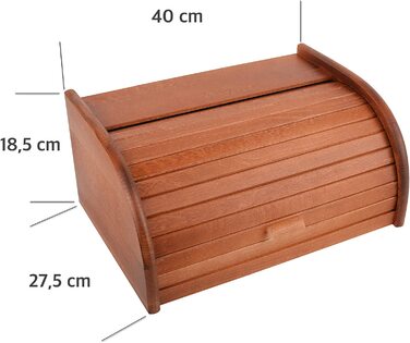 Дерев'яна хлібниця Creative Home Braun 38x28,5x17,5 см з роликовою кришкою – хлібний ящик для хліба, булочок, випічки, натуральна хлібниця для кухні