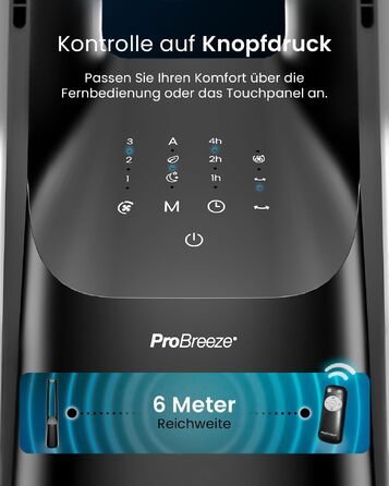 Pro Breeze Вентилятор без лопатей 101 см з LED дисплеєм та пультом - 6 швидкостей, 5 режимів, авто-коливання 60°, таймер 7 годин, чорний