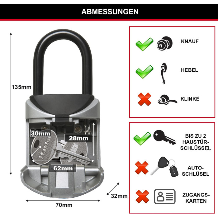 Ключниця Master Lock з кодовим замком для настінного монтажу, водонепроникна для зовнішнього використання, середній розмір (13,5 x 7 x 3,2 см), з комплектом кріплення