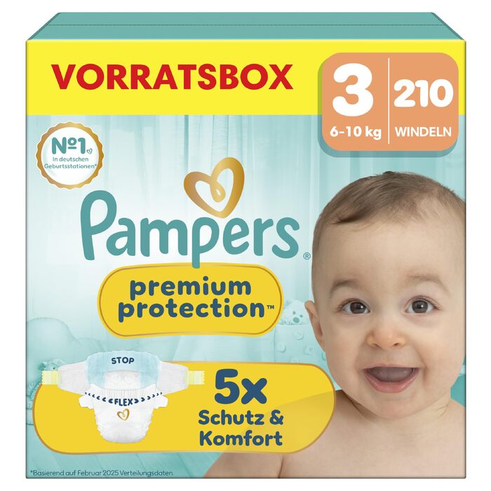 Підгузки Pampers Premium Protection розмір 3 (6-10 кг), підгузки на застібках, велика упаковка 210 шт.