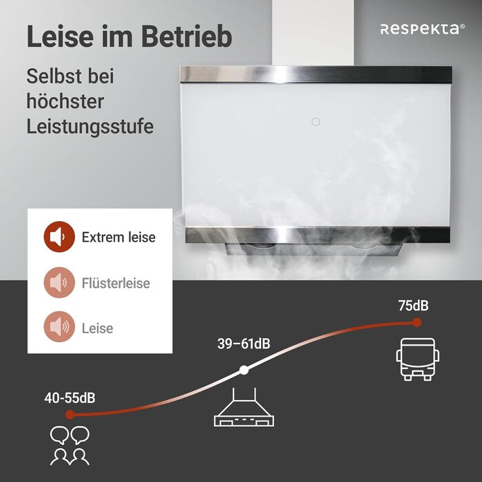 Похила витяжка Respekta CH89060S Generation 2, 60 см, біла, скляний екран з нержавіючою сталю, режим відводу та рециркуляції, клас A++