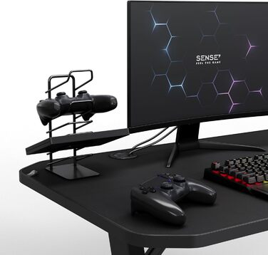 Ігровий стіл SENSE7 Nomad Classic 140x60 см з вуглецевою поверхнею, тримачем для навушників, підставкою для напоїв і контролерів, ергономічний комп'ютерний стіл для геймерів