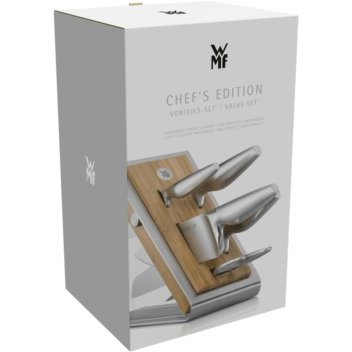 Набір кухонних ножів WMF Chef's Edition Performance Cut, 3 предмети, кована сталь, у дерев'яному футлярі, Made in Germany