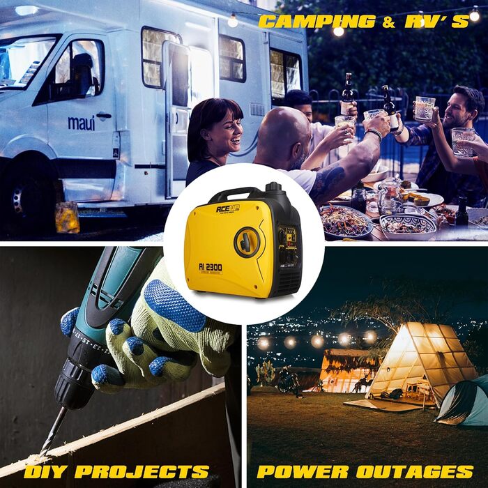 Інверторний генератор Aceup Energy 2000W: тихий бензиновий генератор з USB та 230V/12V розетками, 4-тактний двигун, 19,8 кг