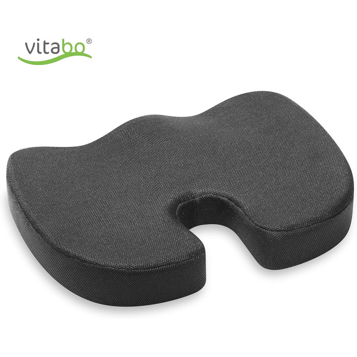 Подушка ортопедична для сидіння з піни Memory Foam та гелем, чорна | Підтримка куприка, ергономічна форма