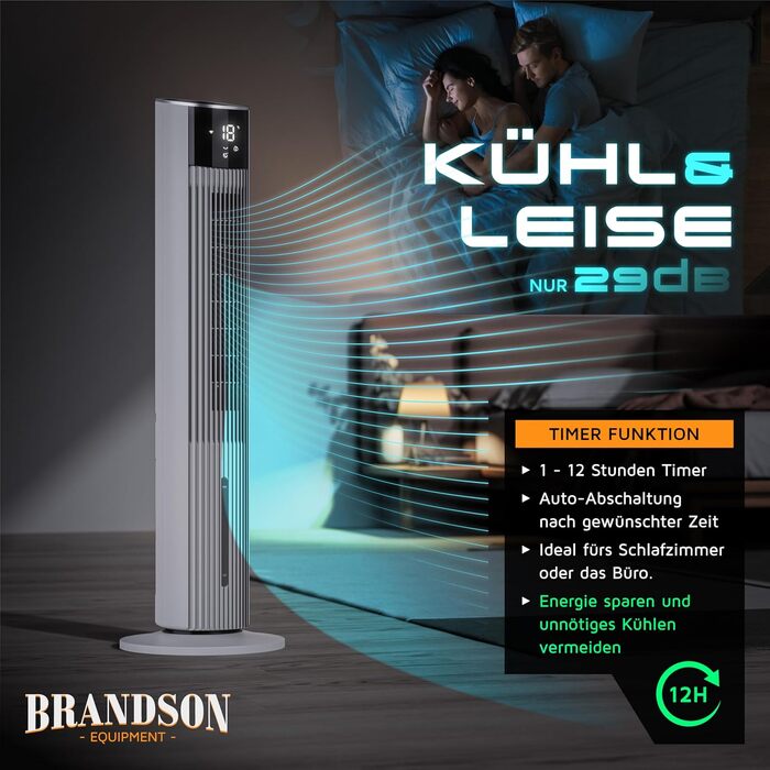 Вентилятор вежний з Wi-Fi та охолодженням води Brandson ECO GREEN – тихий, з керуванням Alexa, смарт-вентилятор для дому, мобільний кондиціонер