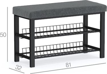 Стійка для взуття з лавкою Stardis, металева, 2 полиці, антрацит, 81x50x32 см – компактна взуттєва тумба для передпокою, вітальні чи спальні, захист від подряпин