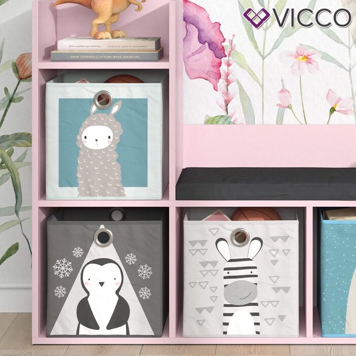 Дитяча полиця Vicco Luigi рожева 107.2x88.6 см з 2 складними коробами (сірі)