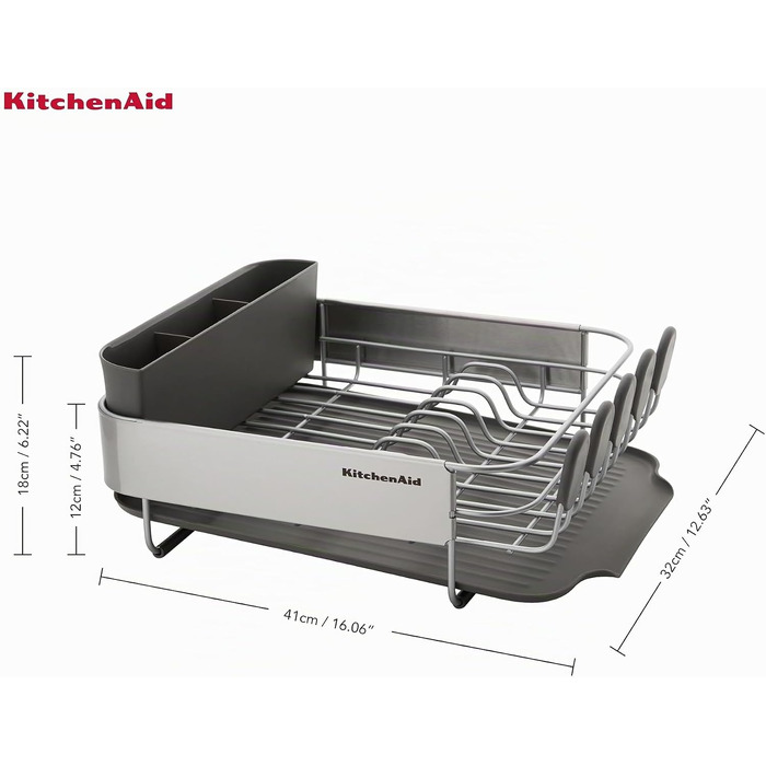 Компактна підставка для сушіння посуду KitchenAid, вугільно-сіра, 40.8 x 32 x 15 см