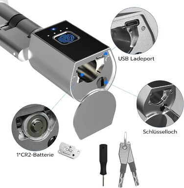Розумний дверний замок Eseesmart з відбитком пальця, електронний Bluetooth замок 80 мм з циліндром, 2 ключі, керування через додаток